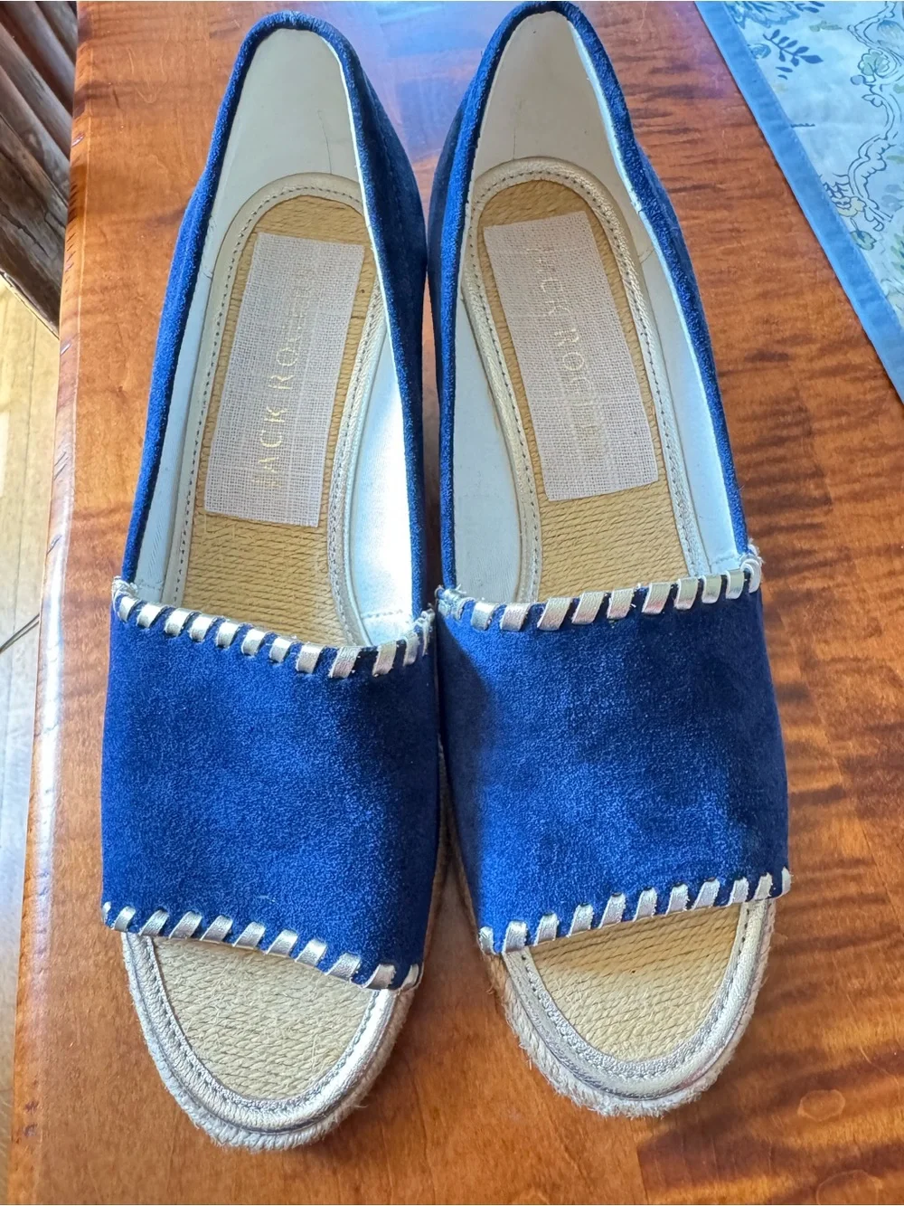 Jack Rogers Navy Suede Espadrille Slides with Contrast Whipstitch